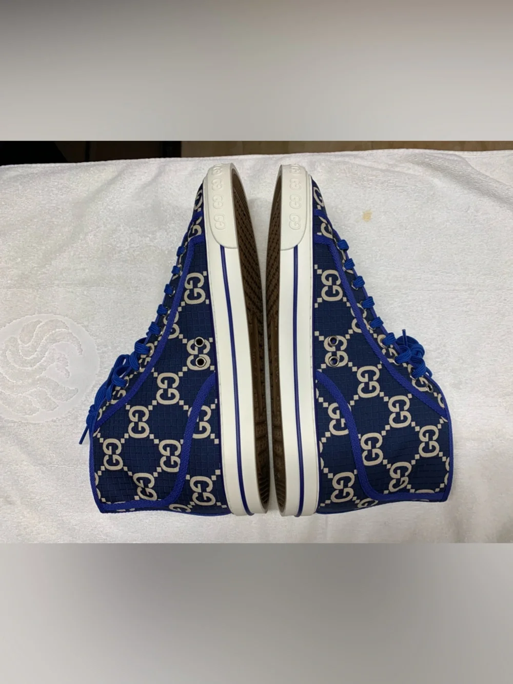 Gucci GG Tennis 1977 Blue High Top Sneakers Shoes